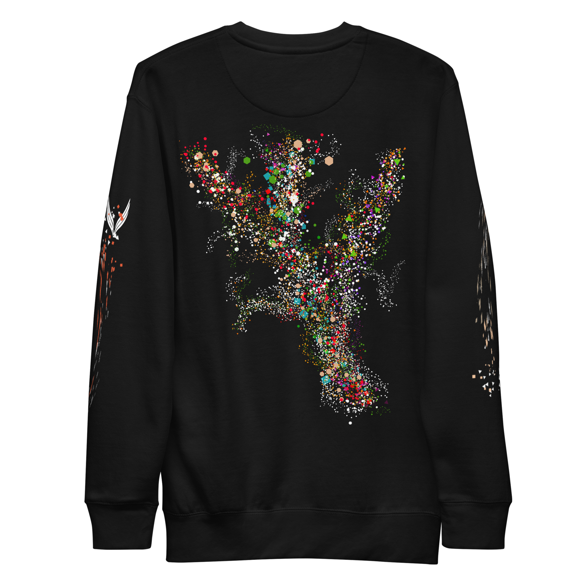 The Cosmic Synchronicity Sweatshirt: A Collaboration with Tim in black the back of the shirt.  The back image shines light on that which we are not always able to see. An energy of purpose and passion, as alive as the birds in the sky and as great as the vastness of the universe. Even in moments where the darkness feels absolute, the light still burns within us each, and this power that we all share connects us more than the very cells in our bodies.