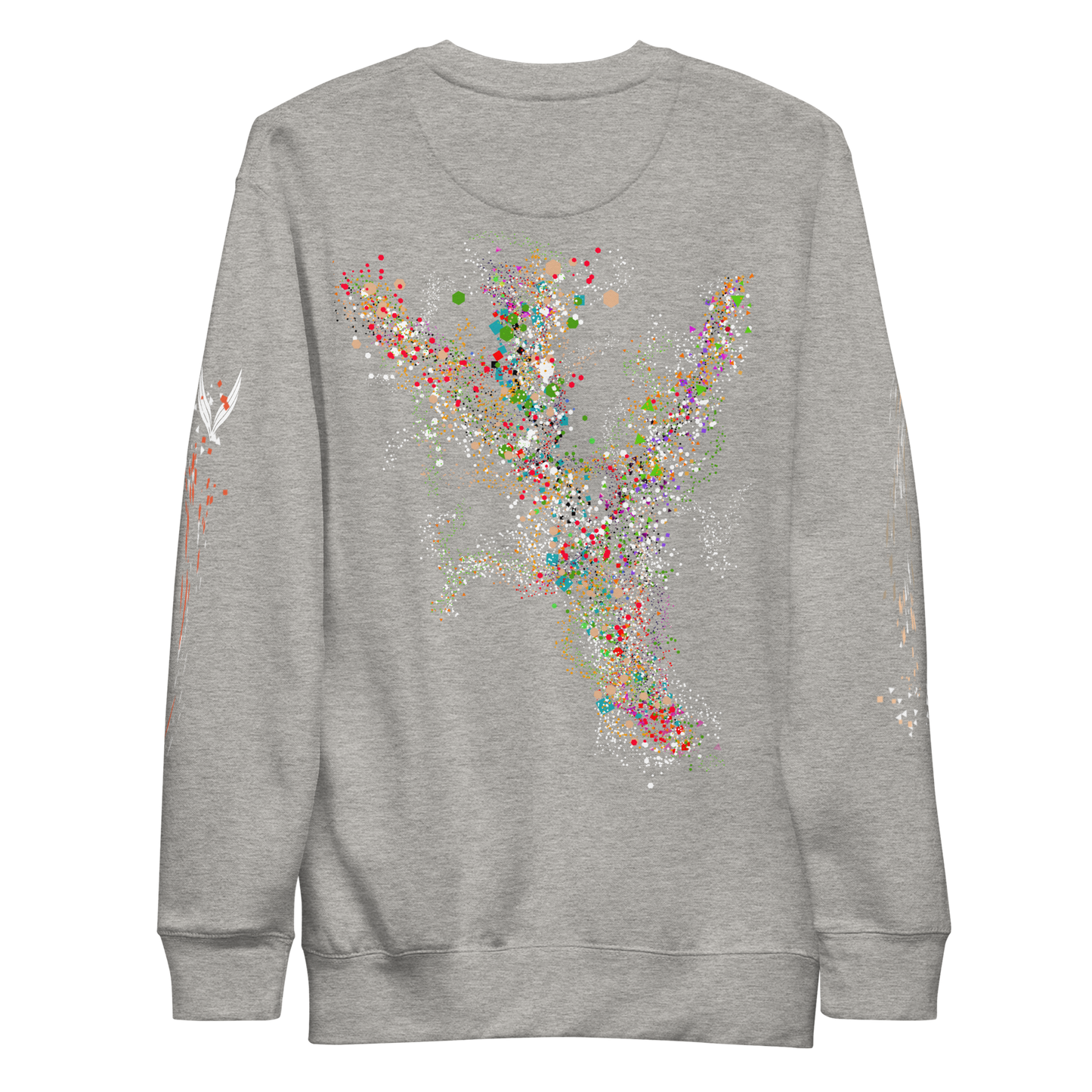 The Cosmic Synchronicity Sweatshirt: A Collaboration with Tim. On grey back,  The back image shines light on that which we are not always able to see. An energy of purpose and passion, as alive as the birds in the sky and as great as the vastness of the universe. Even in moments where the darkness feels absolute, the light still burns within us each, and this power that we all share connects us more than the very cells in our bodies. 